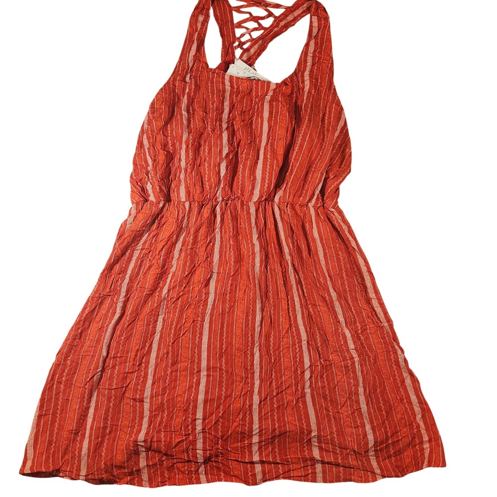 Striped Dress Sundress Womens 4X Red Sleeveless Lattice Back Plus Size